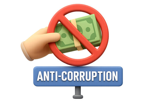 Anti-corruption concept with a hand holding money.