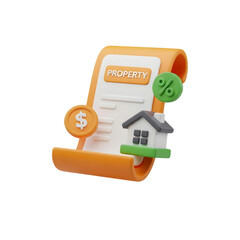 3D Property Document Icon with House and Dollar Isolated on Transparent Background &ndash; Real Estate Finance PNG