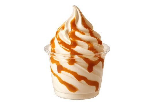 Soft serve ice cream sundae with caramel sauce