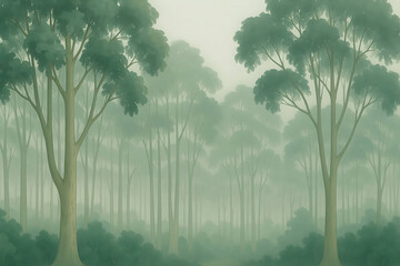 Watercolor Forest Landscape Background – Misty Nature Scene with Trees and Soft Tones