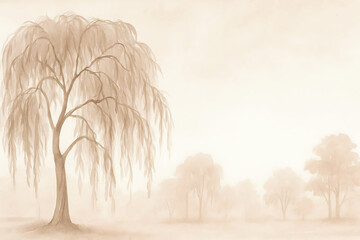 Watercolor Forest Landscape Background – Misty Nature Scene with Trees and Soft Tones