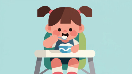 Illustration Of A Girl Eating At A Children's Dining Table Vector Design Template