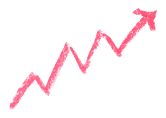 Hand-drawn red arrow showing investment or stock market growth, drawn with soft pastel, isolated on transparent background. Perfect for finance, business, and infographic design