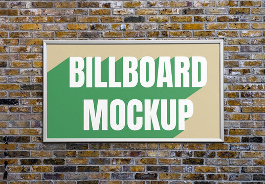 Frame Billboard on Brick Wall Mockup
