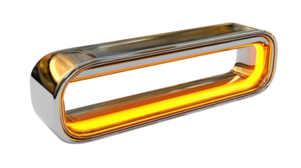 Futuristic Glowing Neon Rectangle Frame, 3D Chrome and Amber Light Element Isolated