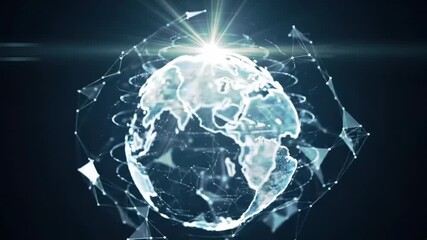 Global network connection with digital world map and plexus lines, symbolizing international communication and technology in a futuristic design - Powered by Adobe