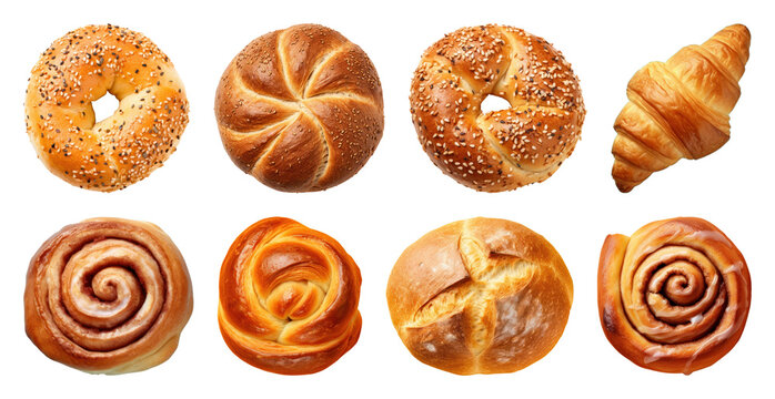 PNG Assorted fresh baked bread selection, element set on transparent background