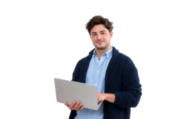 handsome businessman with laptop isolated on white people, businessman, computer, business, cyberspace, laptop, notebook