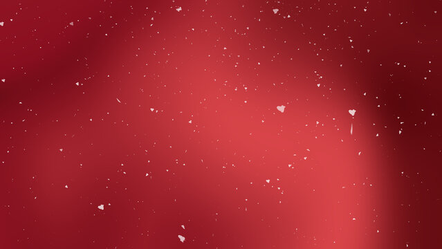 Abstract red gradient background featuring falling white heart confetti