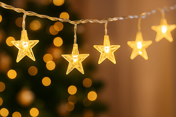 Dazzling star-shaped string lights glow warmly, creating a magical ambiance perfect for festive celebrations and cozy home decor