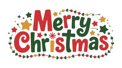 Obraz premium Festive Christmas Greeting: A vibrant and colorful graphic featuring the message Merry Christmas adorned with stars and ornaments. A visual feast for the holiday season