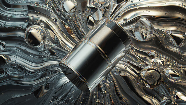Metallic Object with Silver Liquid Abstract Background and Spheres