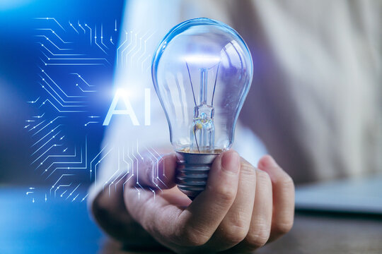 Innovative light bulb concept symbolizes the fusion of technology and creativity with artificial intelligence