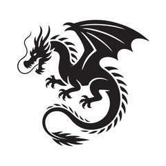 Naklejka premium A majestic black dragon with intricate details, captured in a vector illustration isolated on white background