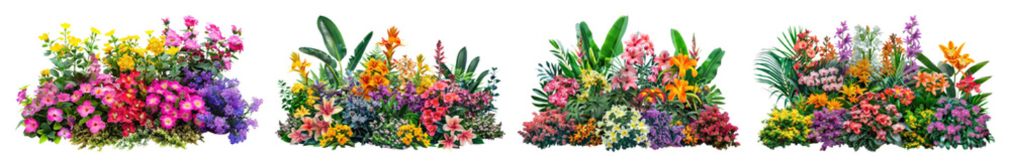Obraz premium PNG Colorful floral garden clusters, element set on transparent background