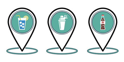 Juice or Refreshment Location Pin, Juice or Refreshment Location Pin, and Juice or Refreshment Location Pin.