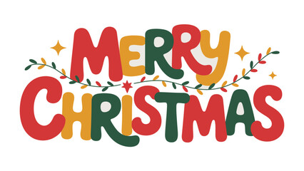 Festive Holiday Greetings: Colorful, hand-lettered text spells Merry Christmas, a vibrant expression of holiday joy and seasonal cheer, evoking warmth and togetherness.