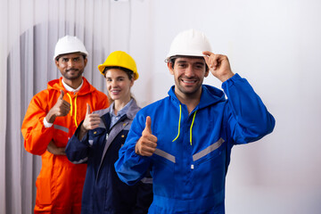 Hispanic man leader. Group Professional engineering teamwork, Ethnic diversity worker people, Success teamwork. professional engineering people wearing hardhat safety helmet standing at workplace