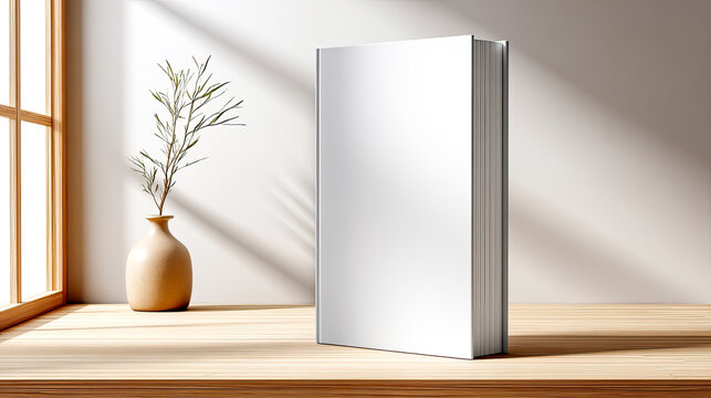 Moderne, helle Szenen mit klaren Mockups f&uuml;r Buchcover, Zeitschriften und Softcover-Layouts auf neutralen Oberfl&auml;chen. Weiches Tageslicht, ruhige Farben und minimalistische Arrangements