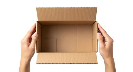 Hands opening a cardboard box