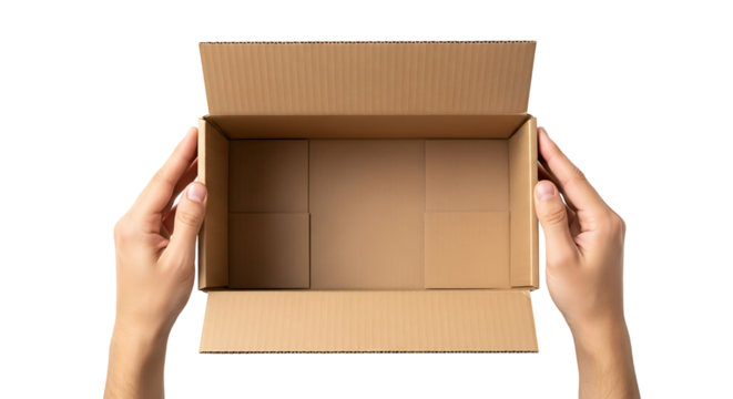 Hands opening a cardboard box