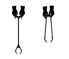 Gloves with a trash grabber on a transparent background