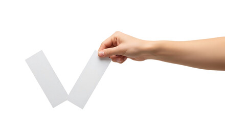 Hand holding two white paper strips