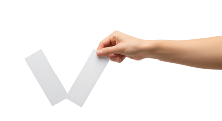 Hand holding two white paper strips