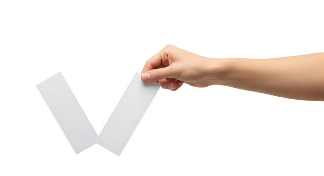 Hand holding two white paper strips