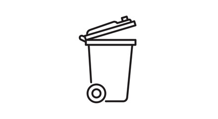 Simple line art of a wheeled trash bin with its lid open representing waste management and disposal solutions for modern environments, Generative AI