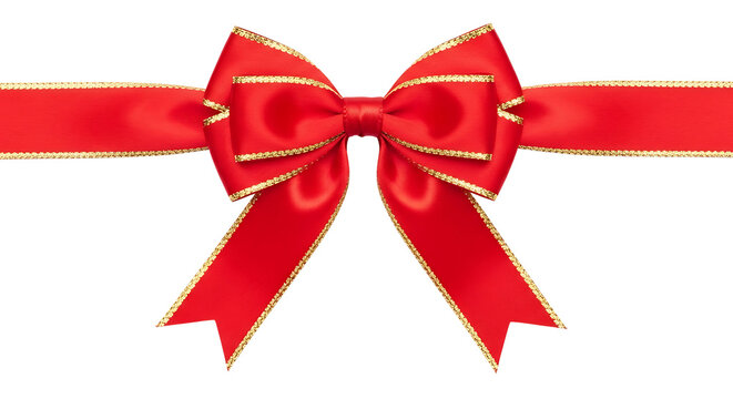 Red ribbon bow with gold trim