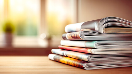 Moderne, helle Szenen mit klaren Mockups für Buchcover, Zeitschriften und Softcover-Layouts auf neutralen Oberflächen. Weiches Tageslicht, ruhige Farben und minimalistische Arrangements