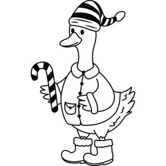 Festive Christmas Goose Decoration Cartoon Line Art Illustration