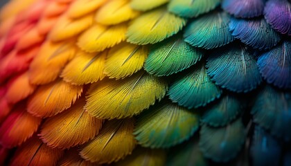 Obraz premium Close up detailed view of vibrant multicolored bird feathers showcasing natural texture and color