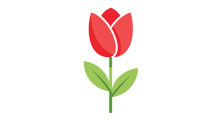 Vibrant red tulip blooming elegantly with lush green leaves perfect for spring and nature themes, Generative AI