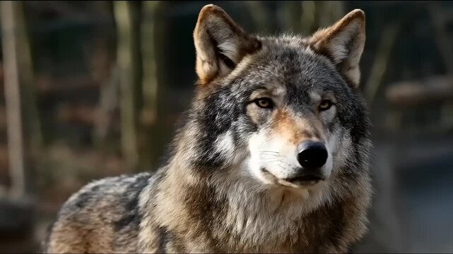 Majestic wolf portrait in natural habitat with focused gaze