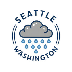 Minimalist badge logo featuring a gray rain cloud above the text Seattle Washington centered in a modern design