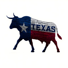 Texas longhorn silhouette filled with state flag colors showcasing pride and cultural heritage