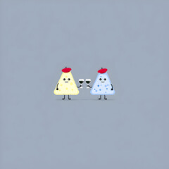 Cute cartoon cheese wedges celebrating friendship with glasses in hand