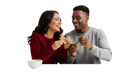 Two people decorating gingerbread men