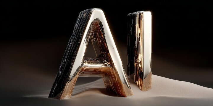 Metallic AI Letters with Glowing Circuitry