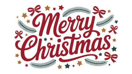 Holiday Greetings: A festive, handcrafted Merry Christmas message elegantly designed with stars, bows, and festive sprigs, embodying the spirit of yuletide.