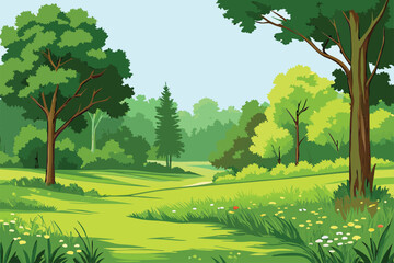 Obraz premium Green forest landscape with meadow and trees
