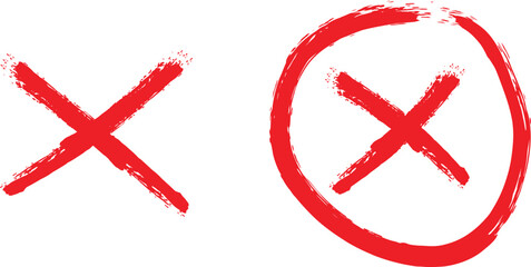 Red cross mark and circled red x mark on white background