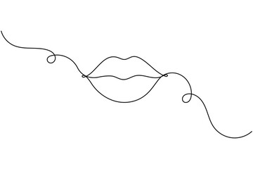 Fototapeta premium Continuous One line drawing of lips and mouth in a simple minimalist makeup style