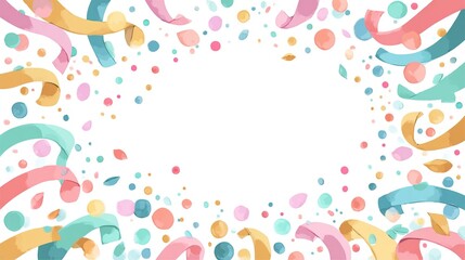 Pastel confetti vector illustration with colorful ribbons and streamers flying in circular shape, flat minimalist design perfect for party invitations, social media, and celebration projects