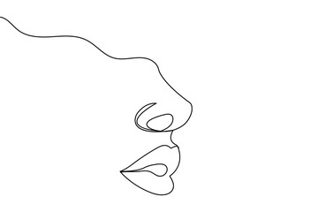 Continuous One line drawing of lips and mouth in a simple minimalist makeup style