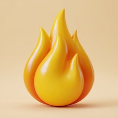 Stylized 3d rendering of a bright yellow and orange flame icon against a warm beige background