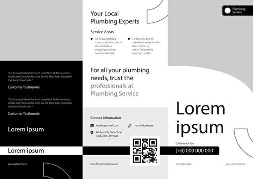 ditable tri-fold brochure template for business and services - modern tri-fold pamphlet design for plumbing and maintenance