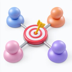 Teamwork and collaboration focused on achieving a common goal with an arrow hitting the bullseye